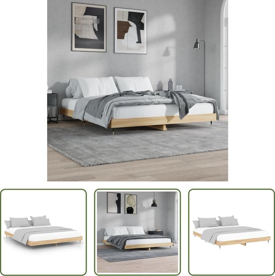 The Living Store Bedframe Sonoma Eiken 203 x 153 x 20 cm Multiplex lattenbodem Bed Frame Houten Bed Tweepersoons Bed Sonoma Eiken Bedbank