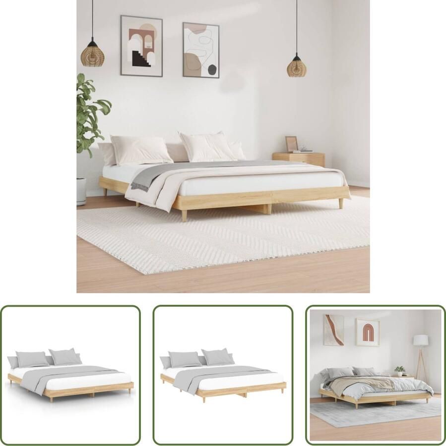 The Living Store Bedframe Sonoma Eiken 203x163x20 cm Ondersteunende poten Multiplex lattenbodem Slaapcomfort Houten Bedframe Tweepersoons Bed Sonoma Eiken Bedlattenbodem