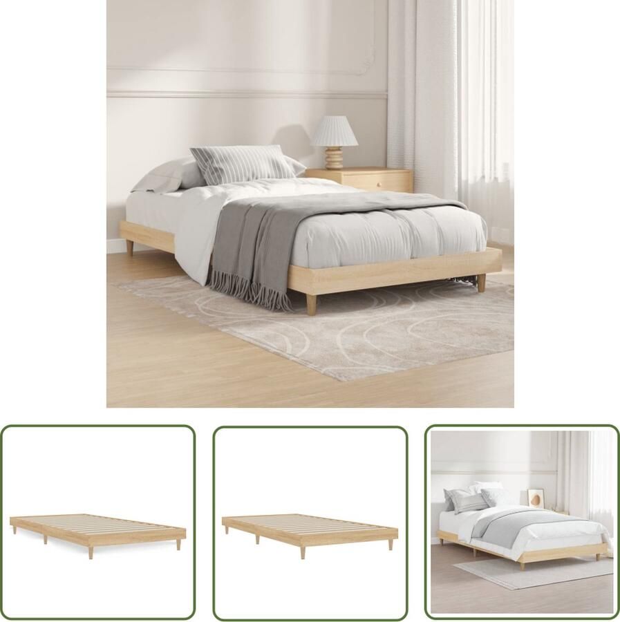 The Living Store Bedframe Sonoma Eiken Een duurzaam en stabiel bedframe Afmetingen- 193 x 93 x 20 cm Geschikt voor matras 90 x 190 cm Montage vereist