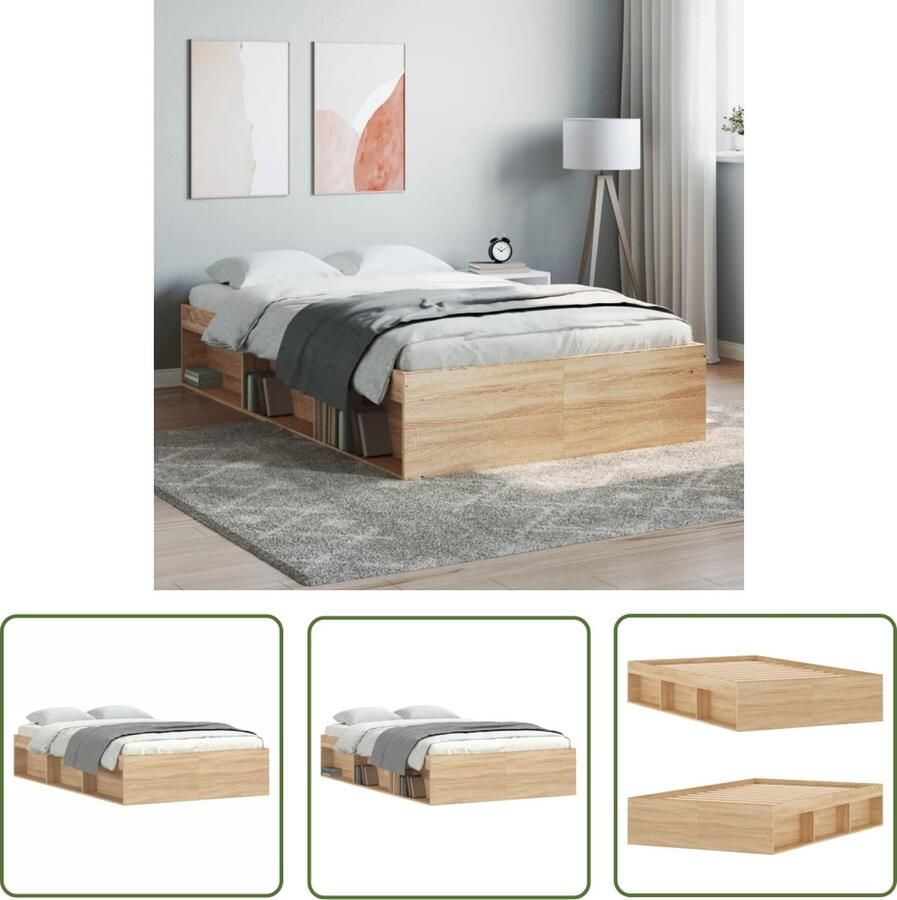 The Living Store Bedframe Sonoma Eiken Logeerbed met Opbergruimte 193 x 123 x 35 cm (L x B x H) Multiplex Lattenbodem Hoge Kwaliteit Hout Matras Apart Verkrijgbaar - Foto 2