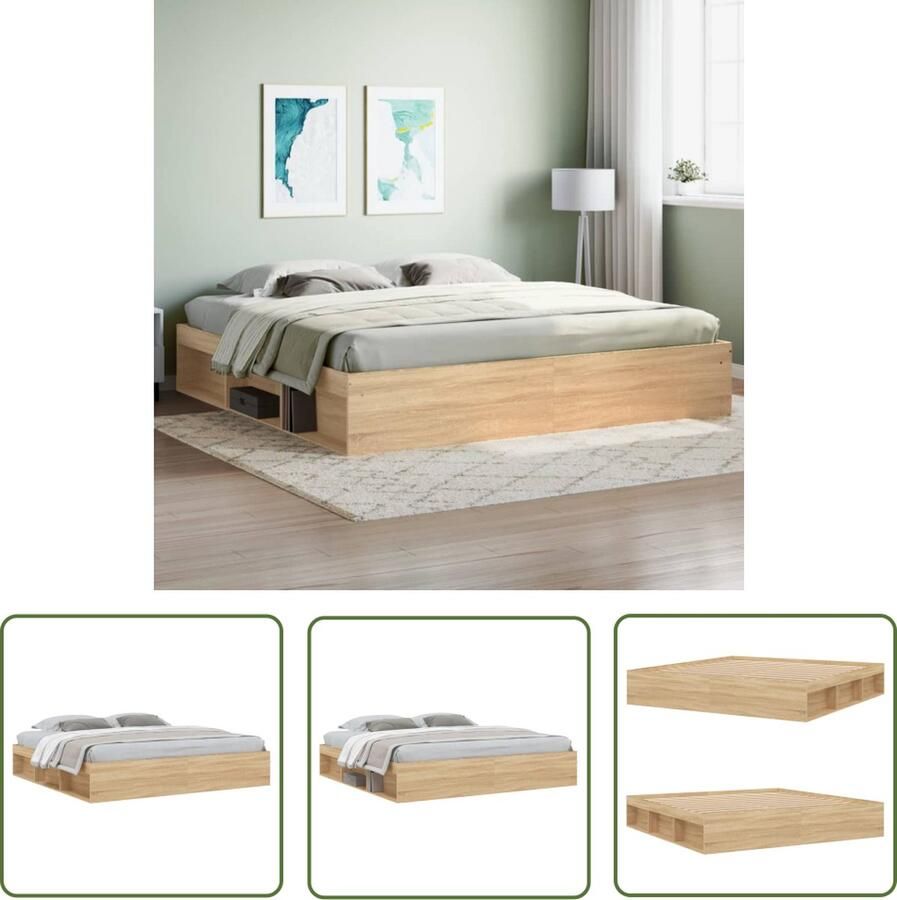 The Living Store Bed Houten Bedframe 203 x 203 x 35 cm Sonoma Eiken Houten Bed Frame Tweepersoons Bed Sonoma Eiken Modern Bed Slaapcomfort - Foto 2