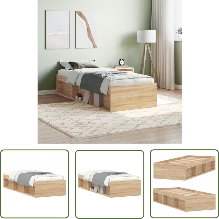 The Living Store Bedframe Sonoma Eiken Houten 193 x 78 x 35 cm Met Opbergruimte Houten Bed Frame Sonoma Eiken Eenpersoonsbed Compact Bed Met Opbergruimte - Foto 2