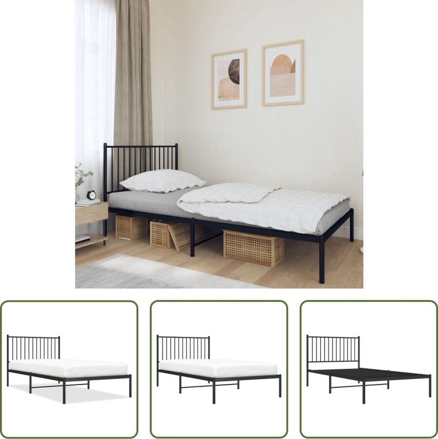 The Living Store Bedframe Staal Logeerbed 207x104.5x90.5 cm Zwart Staal Bedframe Zwart Tweepersoons Bedframe Boxspring Bedframe Logeerbed