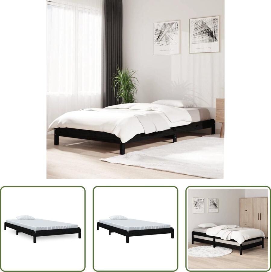 The Living Store Bed stapelbaar 90x200 cm massief grenenhout zwart Stapelbaar Bed Stapelbare Bedden Slaapmeubel Bedframe Bed Bedbodem Eenpersoonsbed Stapelbed Massief Houten Bed Houten Bed Ledikant