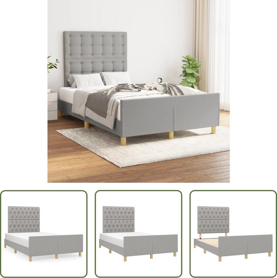 The Living Store Bedframe met hoofdeinde stof lichtgrijs 120x200 cm Bedframe Met Hoofdeinde Bedframes Met Hoofdeindes Bed Slaapmeubel Ledikant Bedbodem Tweepersoonsbed Bedden Slaapmeubels Slaapmeubelen Slaapmeubilair - Foto 2