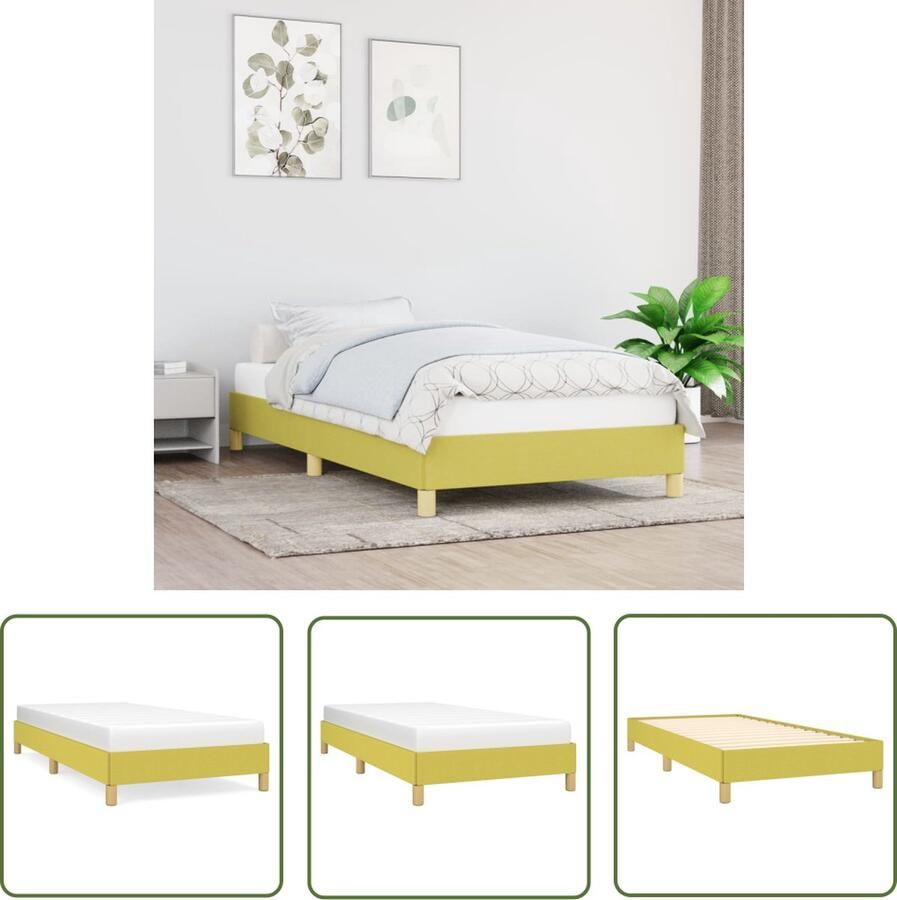 The Living Store Bedframe Groen Duurzaam Afmetingen- 203x83x25cm Materiaal- 100% polyester multiplex en bewerkt hout Bedframe Houten Bedframe Tweepersoons Bedframe Groentone Bedframe Stoffen Bedframe