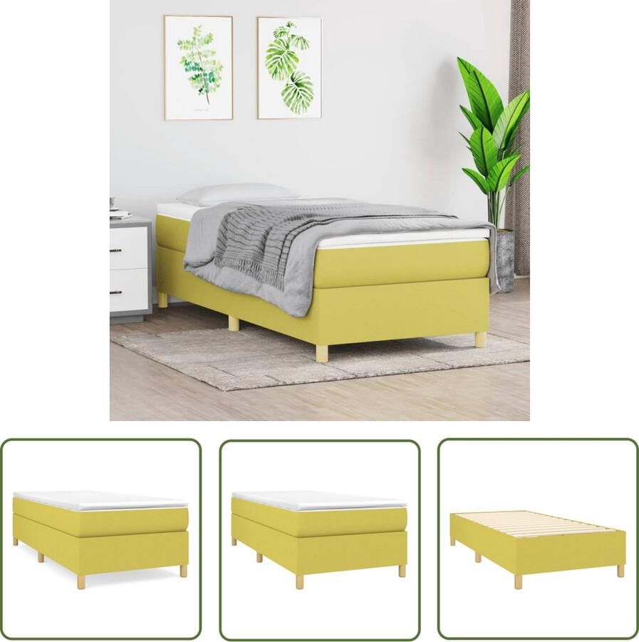The Living Store Boxspringframe stof groen 80x200 cm Boxspringframe Boxspringframes Bed Ledikant Slaapmeubel Bedframe Bedbodem Eenpersoonsbed Boxspring Bedden Ledikanten