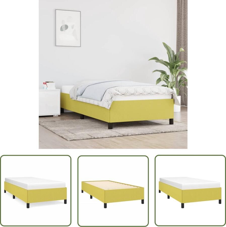 The Living Store Bedframe Groen Bedframes Afmetingen- 193x93x35 cm Materiaal- Stof Multiplex en Bewerkt Hout Slaapkamerinrichting Bed Frame Groene Bed Stoffen Bed Tweepersoon Bed
