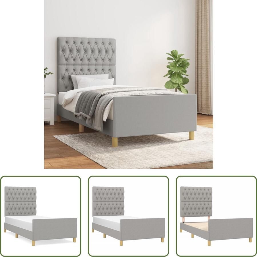 The Living Store Bedframe met hoofdeinde stof lichtgrijs 100x200 cm Bedframe Met Hoofdeinde Bedframes Met Hoofdeindes Bed Slaapmeubel Ledikant Bedbodem Tweepersoonsbed Bedden Slaapmeubels Slaapmeubelen Slaapmeubilair - Foto 2