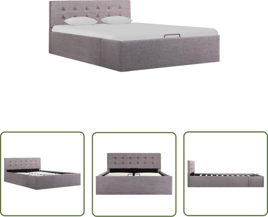 The Living Store Bedframe Stoffen Hydraulisch Opbergvak Taupe 211 x 128 x 73 cm Geschikt voor 120 x 200 cm matras Polyester Hydraulisch Bed Stof Bed Opbergbed Taupec Bed Dubbel Bed - Foto 2