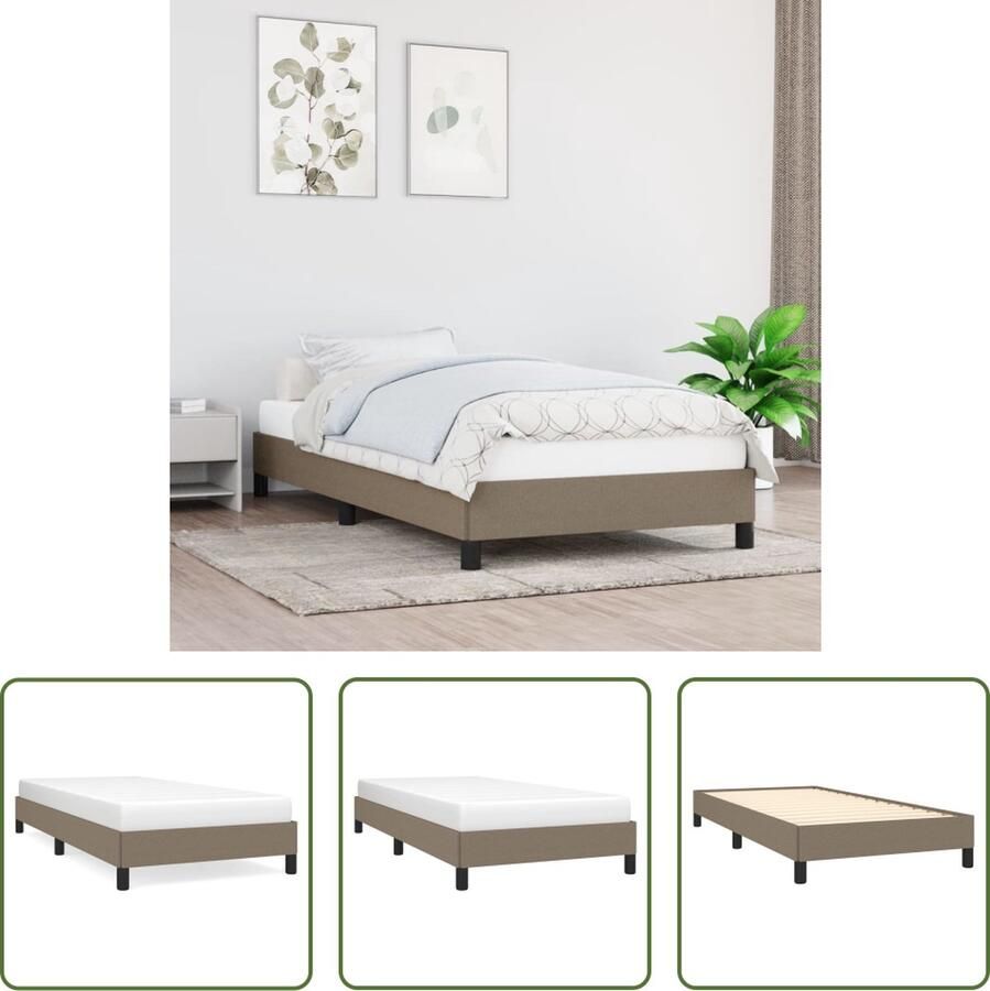 The Living Store Bedframe stof taupe 100x200 cm Bedframe Bedframes Slaapmeubel Bedbodem Ledikant Eenpersoonsbed Slaapmeubels Slaapmeubelen Slaapmeubilair Bedbodems Ledikanten - Foto 2