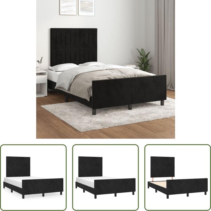 The Living Store Bedframe Zacht Fluweel Verstelbare Hoogte Ondersteunende Poten Multiplex Lattenbodem Comfortabele Ondersteuning Zwart 203 x 126 x 118 128 cm Geschikte matras 120 x 200 cm Geen Matras Inclusief Montagehandleiding