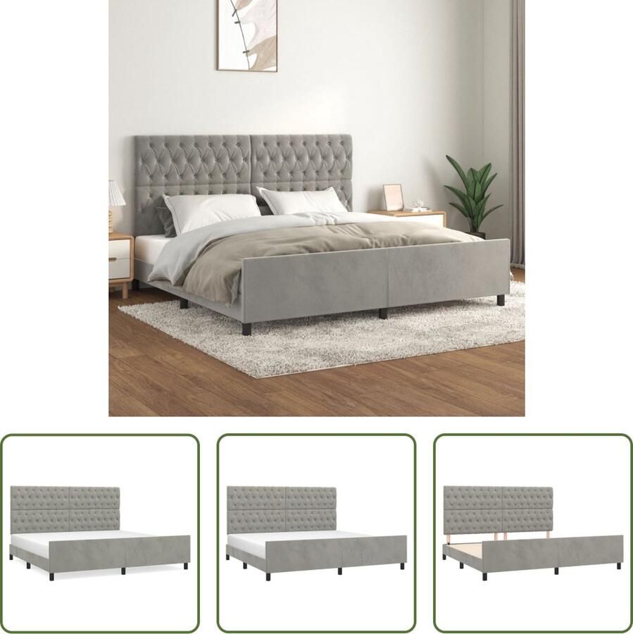 The Living Store Bedframe Vlinder Lichtgrijs Fluweel Verstelbaar hoofdeinde Multiplex lattenbodem Comfortabele ondersteuning 203x206x118 128cm Slaapcomfort Bed Frame Tweepersoons Bed Boxspring Bed Velvet Bed