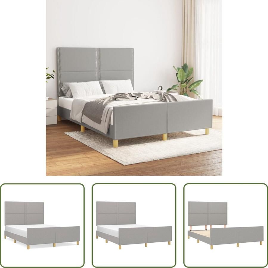 The Living Store Bedframe met hoofdeinde stof lichtgrijs 140x200 cm Bedframe Met Hoofdeinde Bedframes Met Hoofdeindes Bed Slaapmeubel Ledikant Bedbodem Tweepersoonsbed Bedden Slaapmeubels Slaapmeubelen Slaapmeubilair - Foto 2