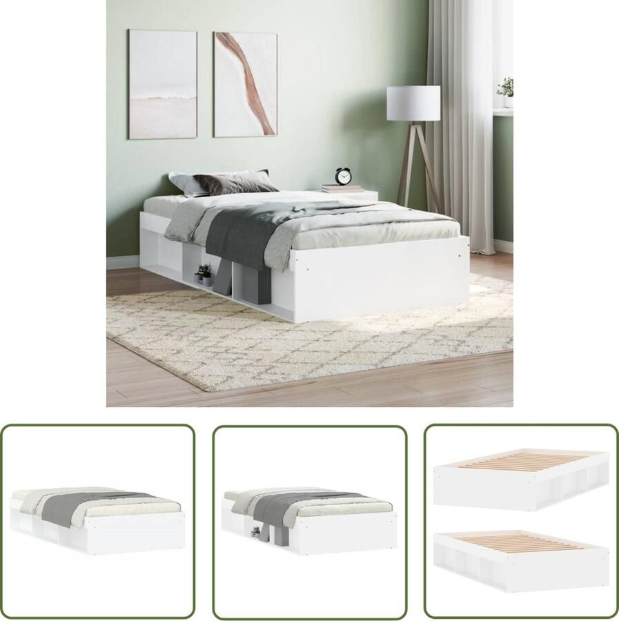 The Living Store Bedframe Houten Logeerbed 203 x 103 x 35 cm Wit Houten Bed Frame Tweepersoons Bed Wit Bed Modern Bed Frame Met Opbergvakken - Foto 2