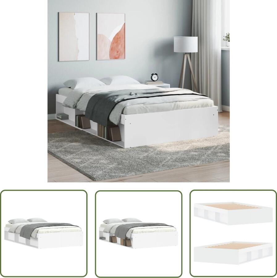 The Living Store Houten Bedframe Logeerbed 203 x 123 x 35 cm Wit Houten Bed Frame Tweepersoons Bed Witte Bed Frame Modern Bed Frame Bed Frame Met Opbergvakken - Foto 2