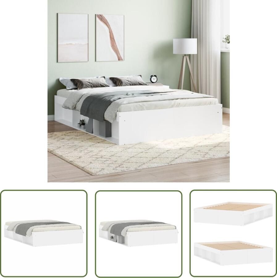 The Living Store Bedframe Logeerbed Met Opbergruimte 193x138x35 cm Wit Slaapkamers Logeerbed Opbergruimte Houten Bedframe Wit Bed - Foto 2