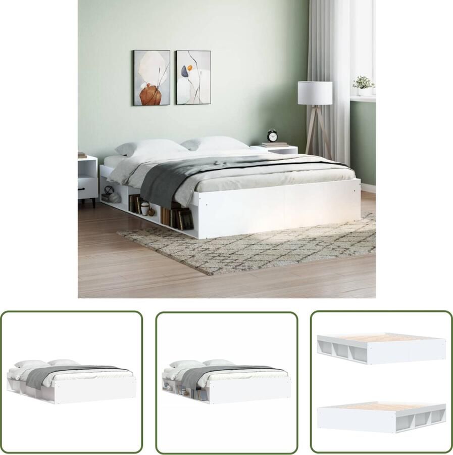 The Living Store Bedframe Hout Logeerbed 203 x 163 x 35 cm Wit Houten Bed Frame Tweepersoons Bed Witte Bed Frame Modern Bed Frame Bed Frame Met Opbergvakken - Foto 2