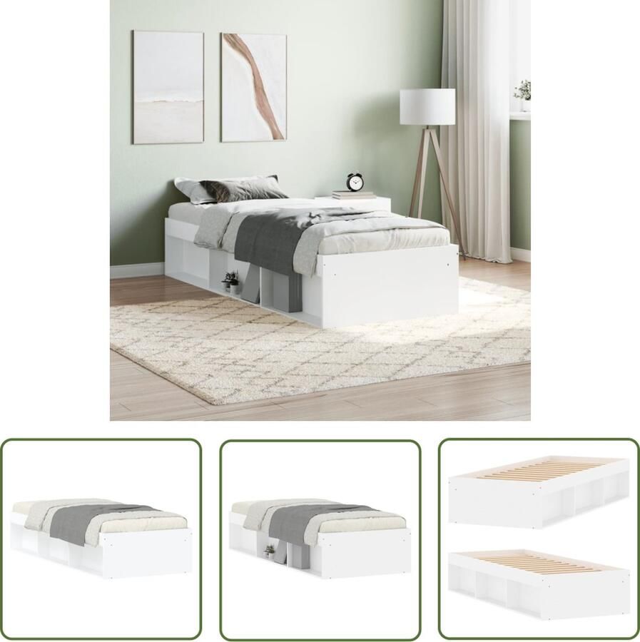 The Living Store Bedframe Hout 193 x 78 x 35 cm Wit Modern Bed Frame Houten Bed Enkel Bed Wit Bed Slaapcomfort - Foto 2