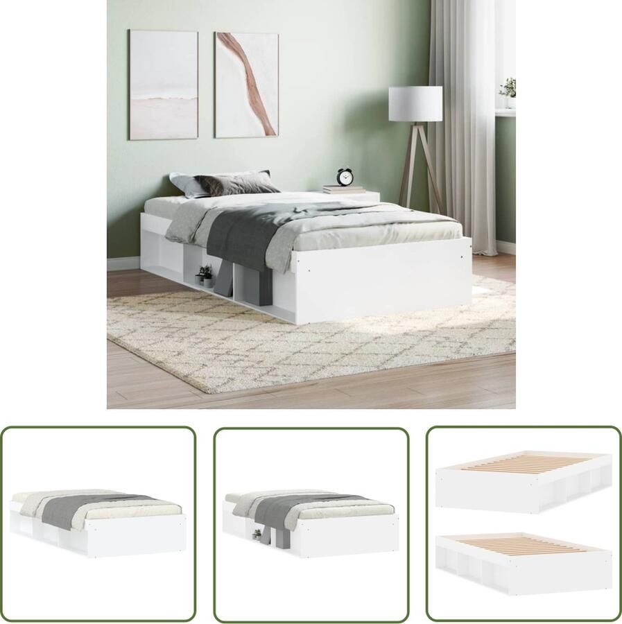 The Living Store Bedframe Houten Logeerbed 203 x 93 x 35 cm Wit Houten Bed Frame Tweepersoons Bed Enkel Bed Wit Bed Met Lade - Foto 2