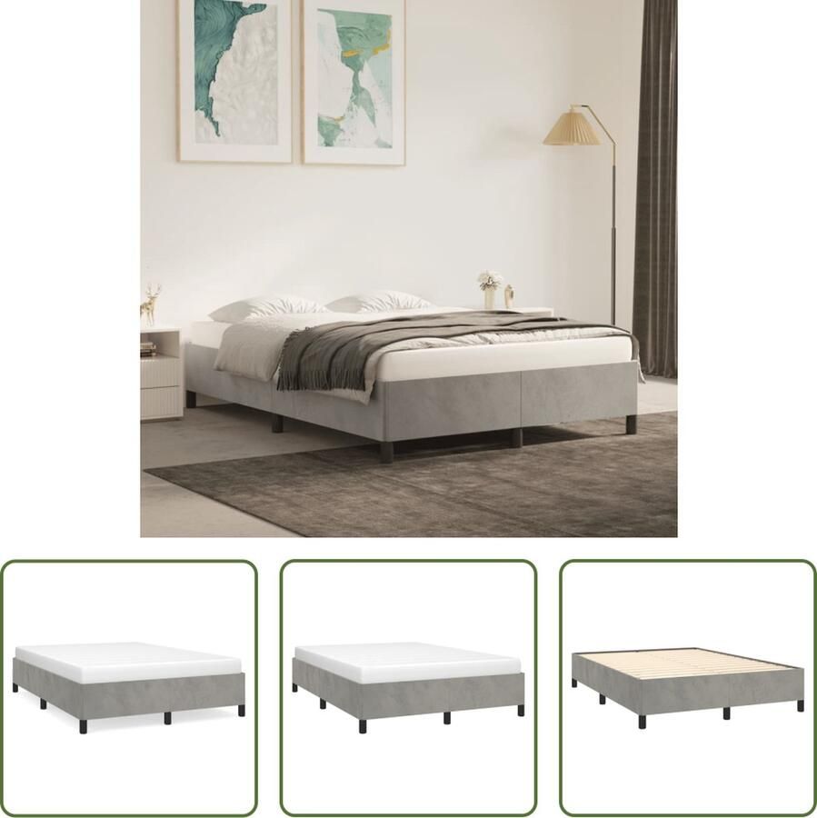 The Living Store Bedframe Zacht fluweel Lichtgrijs 203 x 143 x 35 cm Geschikt voor 140 x 200 cm matras Fluweel Bed Frame Licht Grijs Bed Tweepersoons Bed Boxspring Bed Hoofdbord Bed