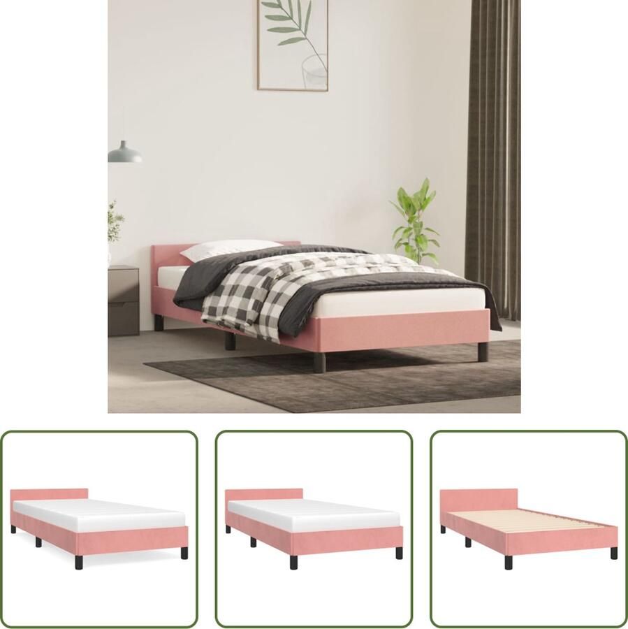 The Living Store Bedframe Zacht fluweel Ondersteunende poten Multiplex lattenbodem Roze 203 x 103 x 50 cm Geschikt voor matras 100 x 200 cm Bed Frame Tweepersoons Bed Fluweel Bed Roze Bed Boxspring Frame
