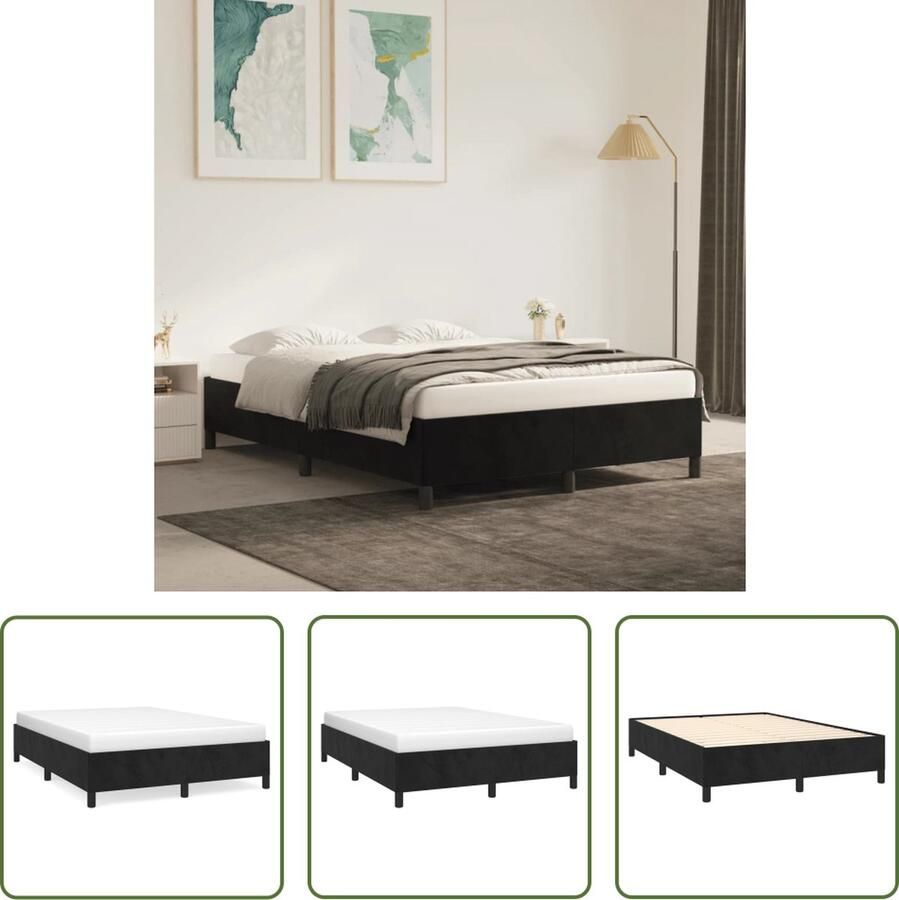 The Living Store Bedframe Zacht fluweel ondersteunende poten multiplex lattenbodem 203 x 143 x 35 cm (LxBxH) Zwart Fluweel Bed Frame Velvet Bed Frame Tweepersoons Bed Frame Boxspring Frame King Size Bed Frame