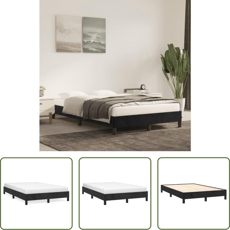 The Living Store Bedframe Zacht fluwelen Ondersteunende poten Multiplex lattenbodem Zwart 203x123x25 cm Zachte Bedbodems Luxe Bed Frame Velvet Bed Tweepersoons Bed Zwart Bed