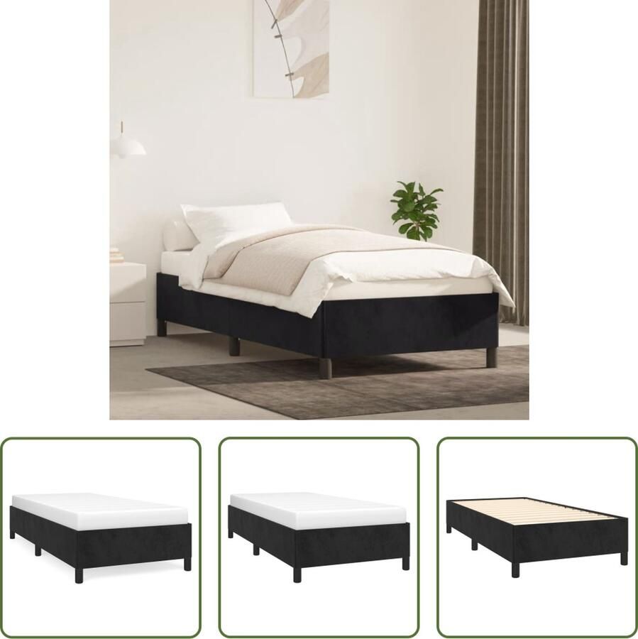 The Living Store Bedframe Zacht fluwelen stof Ondersteunende poten Multiplex lattenbodem Zwart 203 x 103 x 35 cm Geschikte matras- 100 x 200 cm Zachte Bedstof Fluweel Bed Frame Tweepersoons Bed Boxspring Bed Hoofdbord Bed