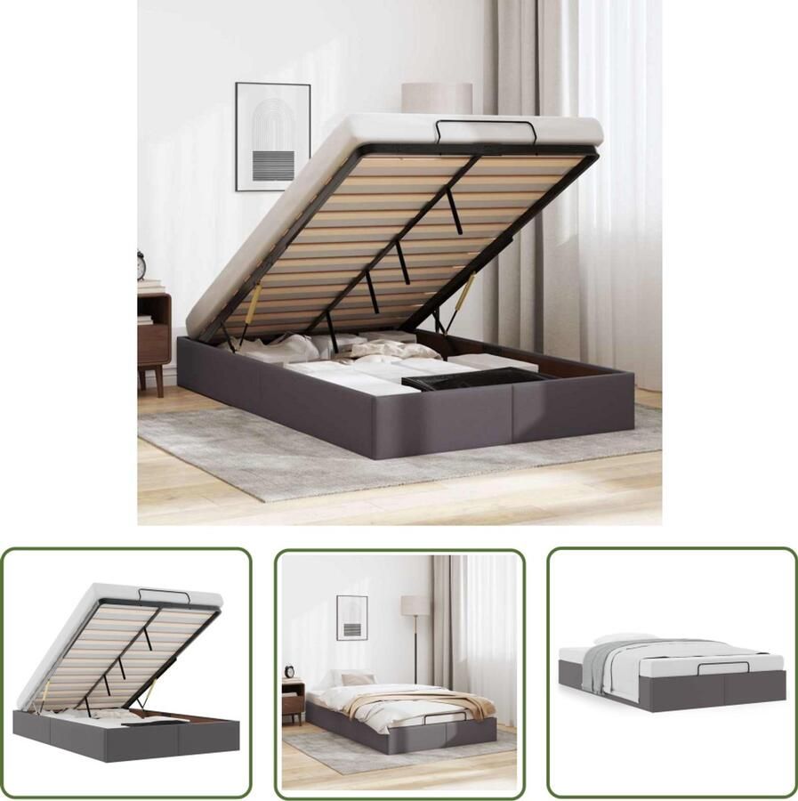 The Living Store Bedframe zonder matras 120x200 cm kunstleer grijs Voetensteun Bankje Opslagruimte Hoofdbord Tweepersoonsbed