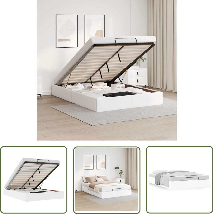 The Living Store Bedframe zonder matras 140x190 cm kunstleer wit Voetensteun Hoofdbord Tweepersoonsslaapbank Bankbed Opslagmogelijkheid