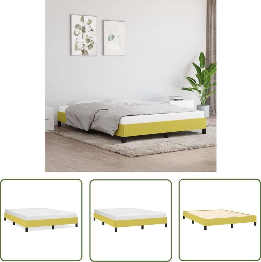 The Living Store Bedframe Groen 193 x 143 x 25 cm Duurzaam Materiaal Bed Frame Groene Bedbank Houten Bedframe Stoffen Bedframe Tweepersoon Bed