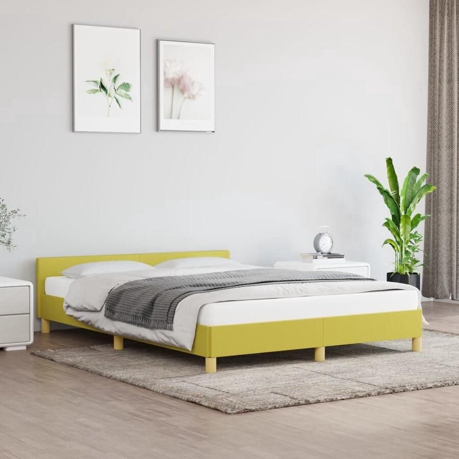 The Living Store Bedframe Groen 193 x 146 x 50 cm Duurzaam Ondersteunende poten Multiplex lattenbodem Bed Frame Houten Bed Tweepersoons Bed Groent Meubilair Design Bed