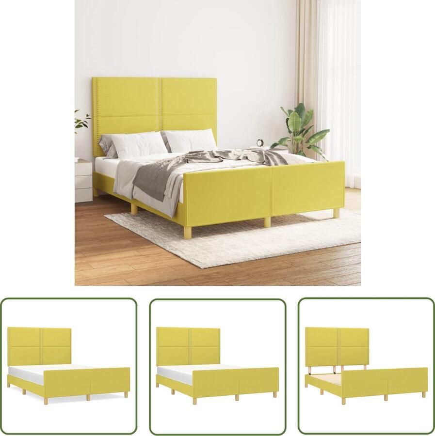The Living Store Bedframe Groen 203 x 146 x 118 128 cm Duurzaam materiaal Verstelbare hoogte Ondersteunende poten Multiplex lattenbodem Comfortabele ondersteuning Levering bevat alleen bedframe Matras apart verkrijgbaar