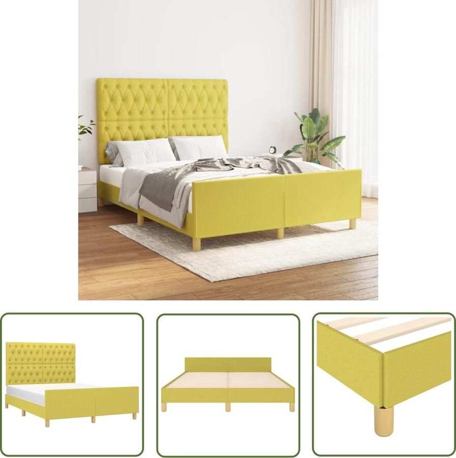 The Living Store Bedframe groen 203 x 146 x 118 128 cm verstelbaar hoofdeind duurzaam materiaal stabiele poten Bed Frame Houten Bed Groen Bed Tweepersoons Bed Boxspring Bed