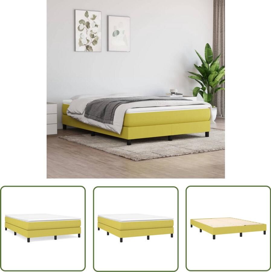 The Living Store Bedframe zonder matras 140x200 cm stof groen Boxspring Frame Slaap Comfort Houten Bedframe Green Bed Tweepersoons Bed