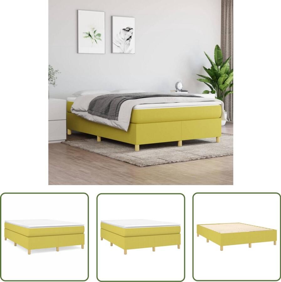 The Living Store Bedframe zonder matras 140x200 cm stof groen Boxspring Frame Tweepersoons Bed Houten Bedframe Groene Bedbank Stoffen Bedframe