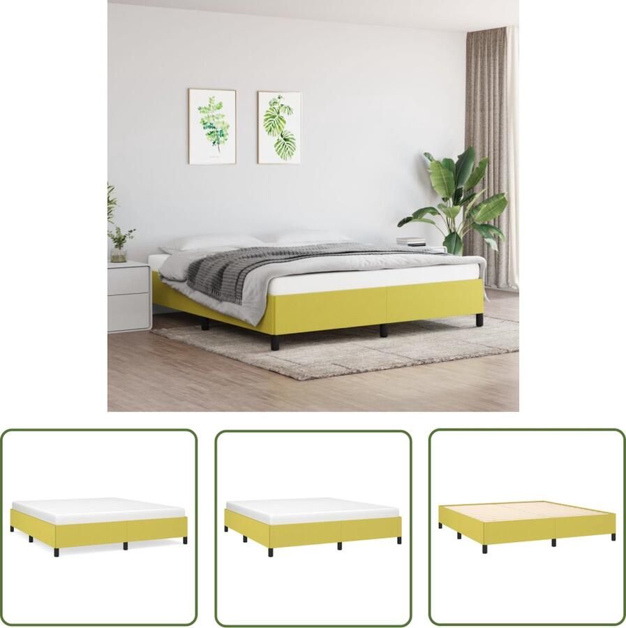 The Living Store Bedframe Groen Duurzaam materiaal Afmetingen- 203 x 183 x 35 cm Geschikte matras- 180 x 200 cm (matras niet inbegrepen) Bed Frame Houten Bed Tweepersoons Bed Boxspring Bed Kopen - Foto 2
