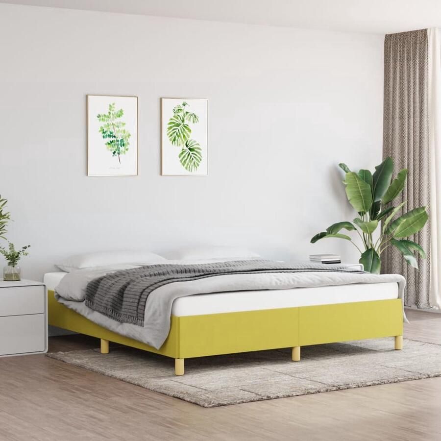 The Living Store Bedframe Green 203x183x35cm Plywood slatted base Sturdy legs Durable fabric Assembly manual included Slaapkamerinrichting Bed Frame Houten Bed Groene Bed Tweepersoon Bed