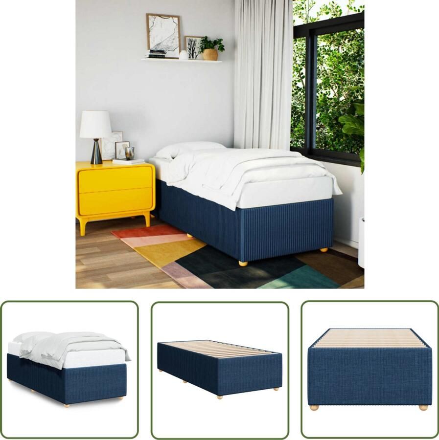 The Living Store Bedframe zonder matras 90x190 cm stof blauw Bedframe Eenpersoonsbed Tweepersoonsbed Boxspring Slaapcomfort