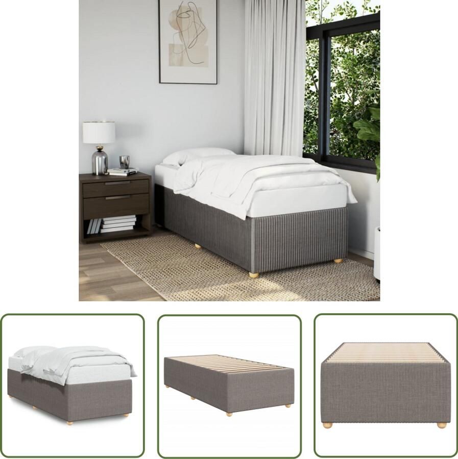 The Living Store Bedframe zonder matras 90x190 cm stof taupe Bed Frame Tweepersoons Bed Houten Bed Met Lattenbodem Slaapcomfort