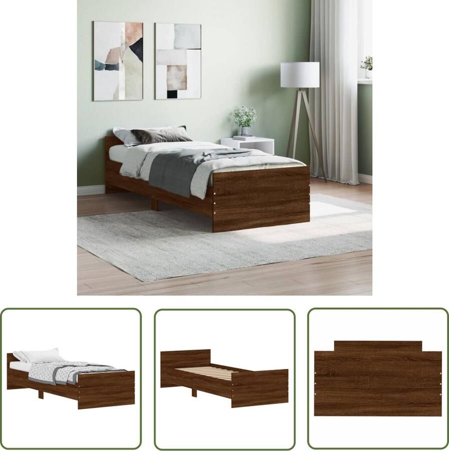 The Living Store Bedframe Hout Multiplex lattenbodem 193 x 78 x 50 cm Bruineiken Bruine Houten Bed Frame Houten Bed Tweepersoons Bed King Size Bed Boxspring Bed - Foto 2