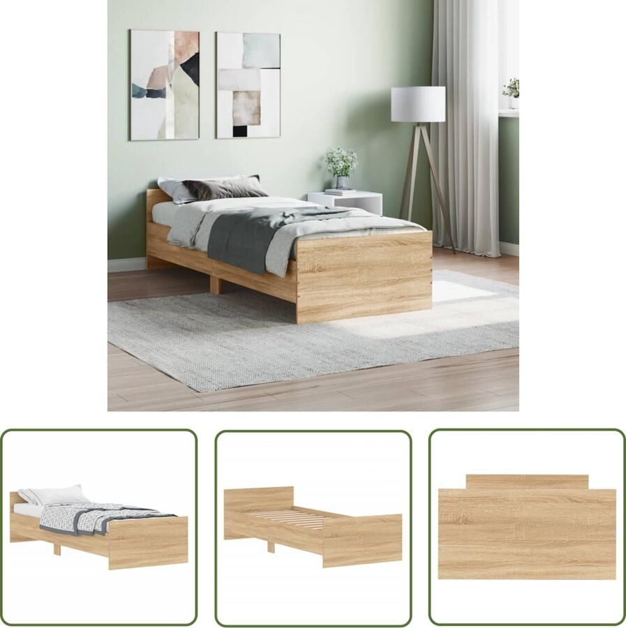 The Living Store Bedframe Sonoma eiken 193 x 78 x 50 cm Multiplex lattenbodem Bed Frame Houten Bed Sonoma Eiken Tweepersoons Bed Eenpersoons Bed - Foto 2