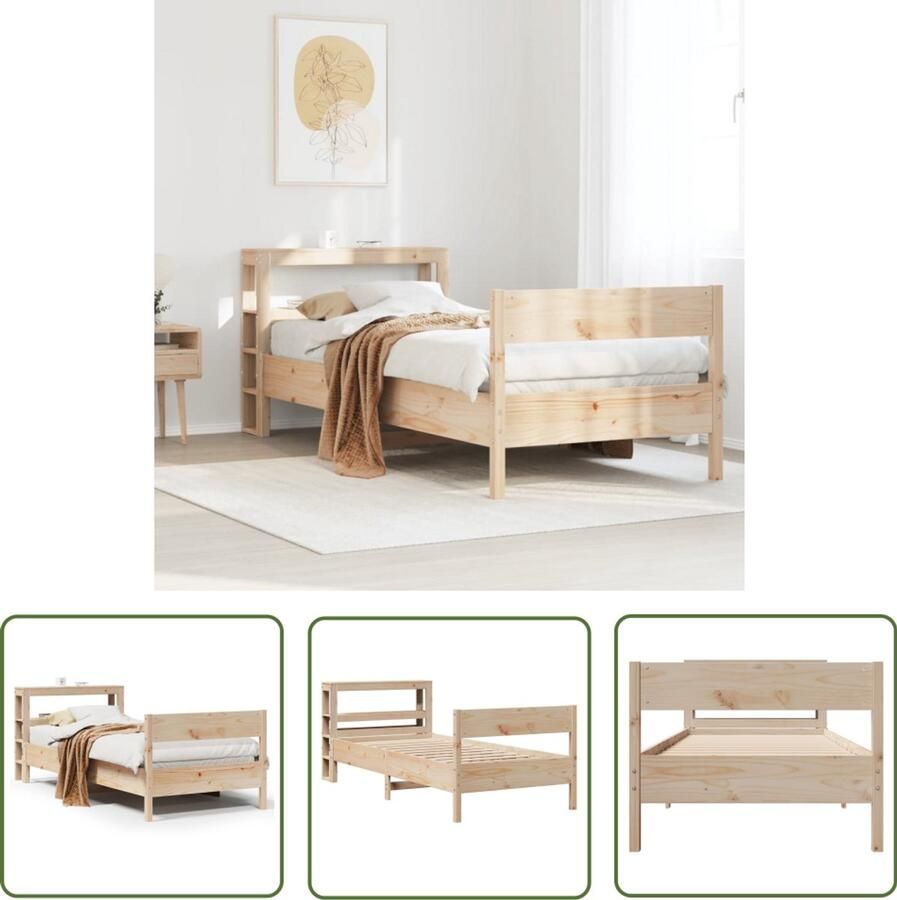 The Living Store Bedframe zonder matras massief grenenhout 100x200 cm Massief Houten Bed Grenenhouten Bed Tweepersoons Bed Bedframe Met Opbergvakken Bedframe Met Hoofdbord