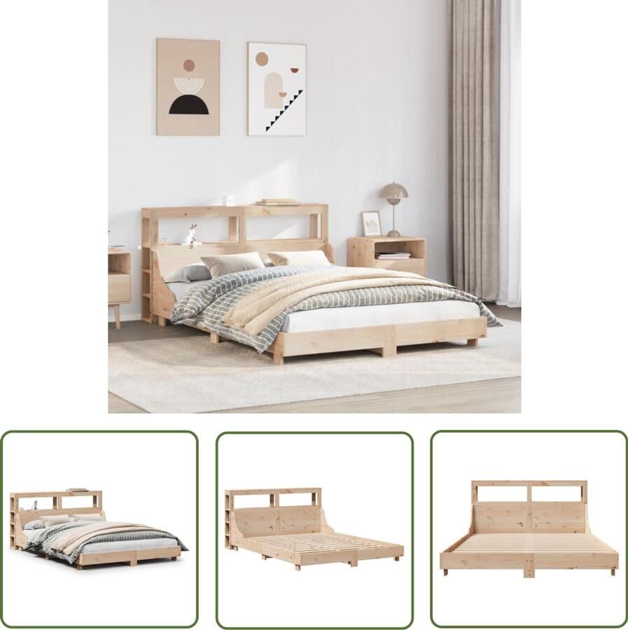 The Living Store Bedframe zonder matras massief grenenhout 120x190 cm Rustiek Bedframe Houten Bed Grenenhouten Bed Met Opbergvakken Tweepersoonsbed
