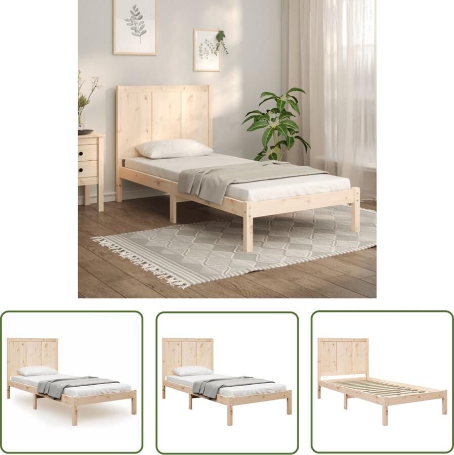 The Living Store Houten Bedframe Massief grenenhout 195.5 x 80.5 x 31 cm Comfortabel hoofdeinde Houten Bedframe Massief Grenenhout Enkel Bed Tweepersoons Bed Design Bed