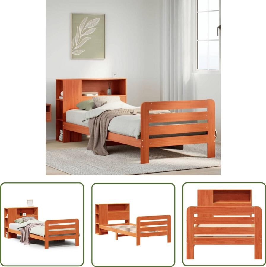 The Living Store Bedframe zonder matras massief grenenhout wasbruin 100x200 cm Slaapcomfort Houten Bed Tweepersoonsbed Bedframe Hoofdboard