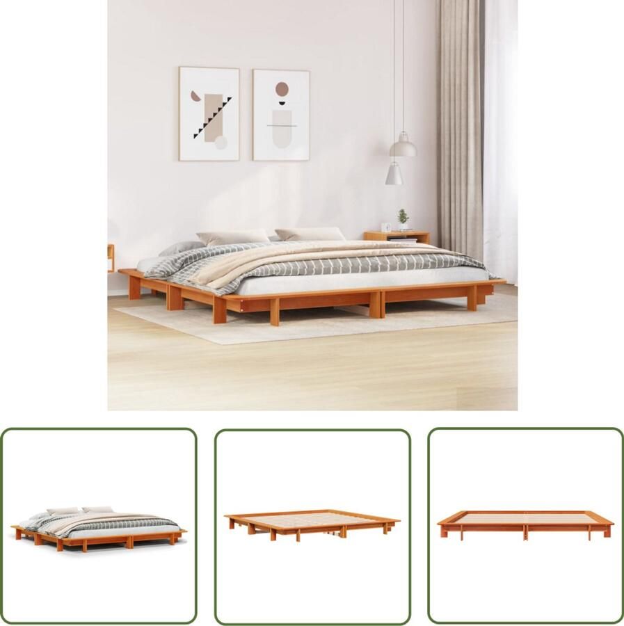 The Living Store Bedframe zonder matras massief grenenhout wasbruin 200x200 cm Massief Grenenhouten Bed Tweepersoons Bed Bedframe Rustic Bed Wasbruin Bed
