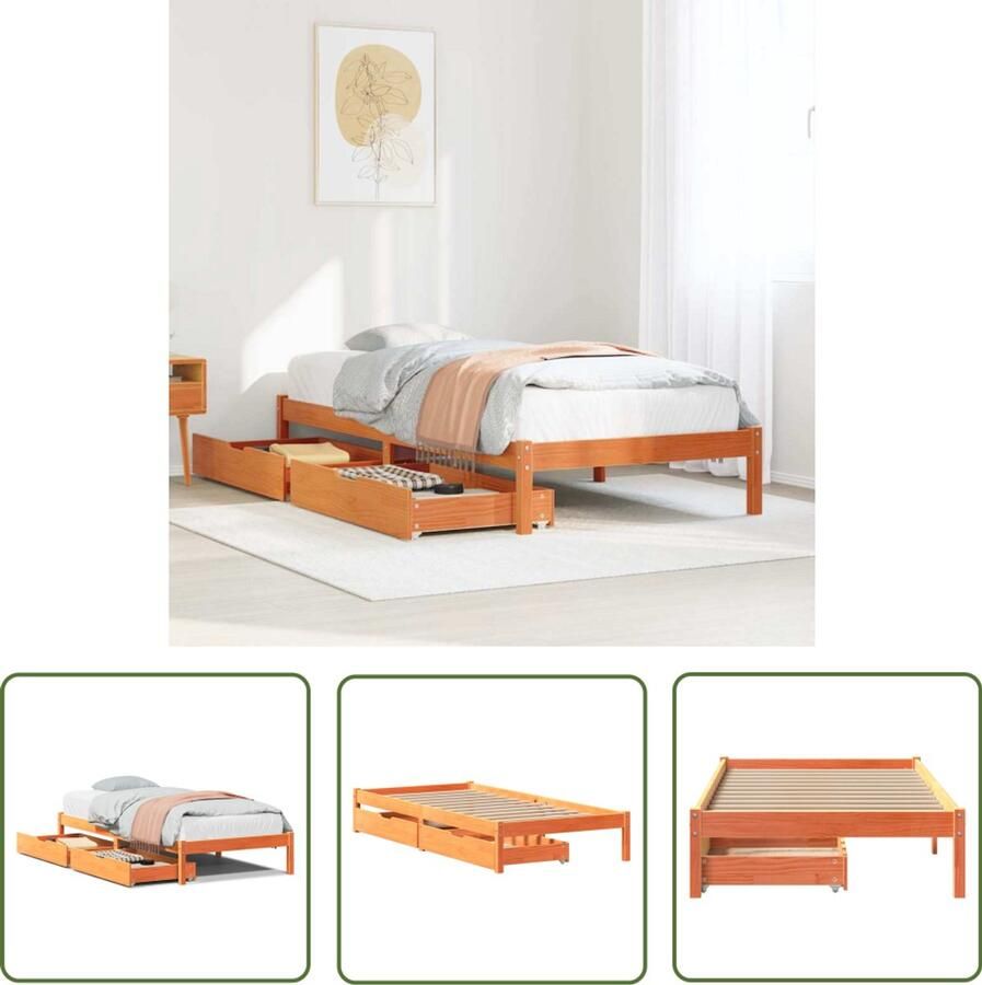 VidaXL Bedframe Massief Grenenhout 75x190 cm Wasbruin Bedframe Houten Bed Tweepersoonsbed Boxspring Stapelbare Bedbodems