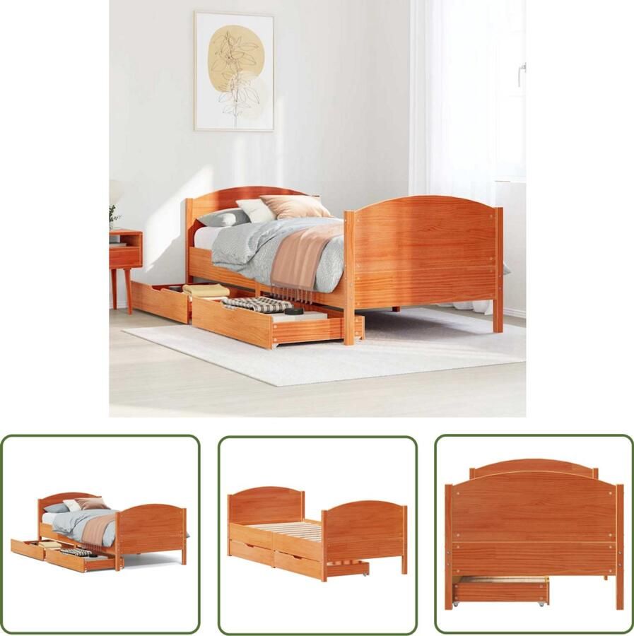 The Living Store Bedframe zonder matras massief grenenhout wasbruin 90x200 cm Massief Houten Bed Bedframe Tweepersoons Bed Stapelbare Bedbodems Boxspring Bed